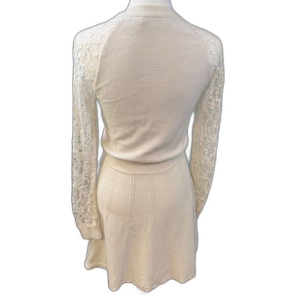 Alice + Olivia Dress Size XS Blake Ivory Lace Sleeve Fit Flare Coquette - Picture 5 of 10